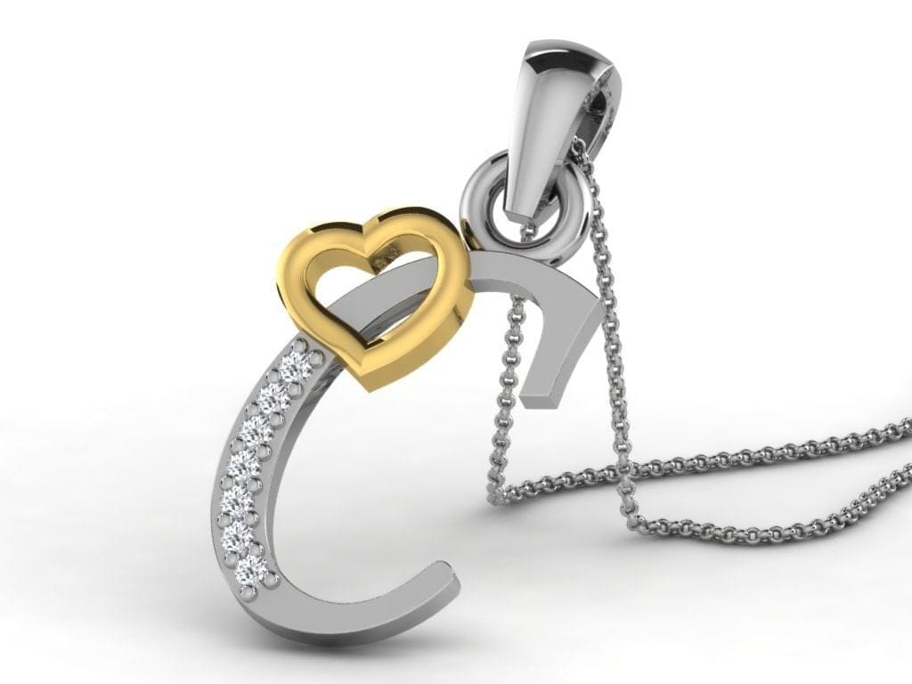 C -18K Gold and 0.03 Carat F Color VS Clarity Initial Pendant