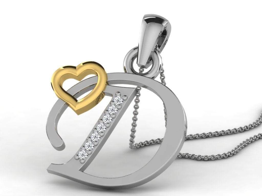 D -18K Gold and 0.03 Carat F Color VS Clarity Initial Pendant