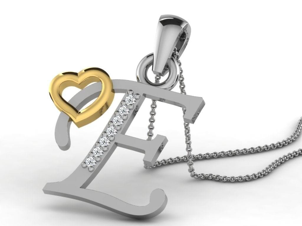 E -18K Gold and 0.03 Carat F Color VS Clarity Initial Pendant