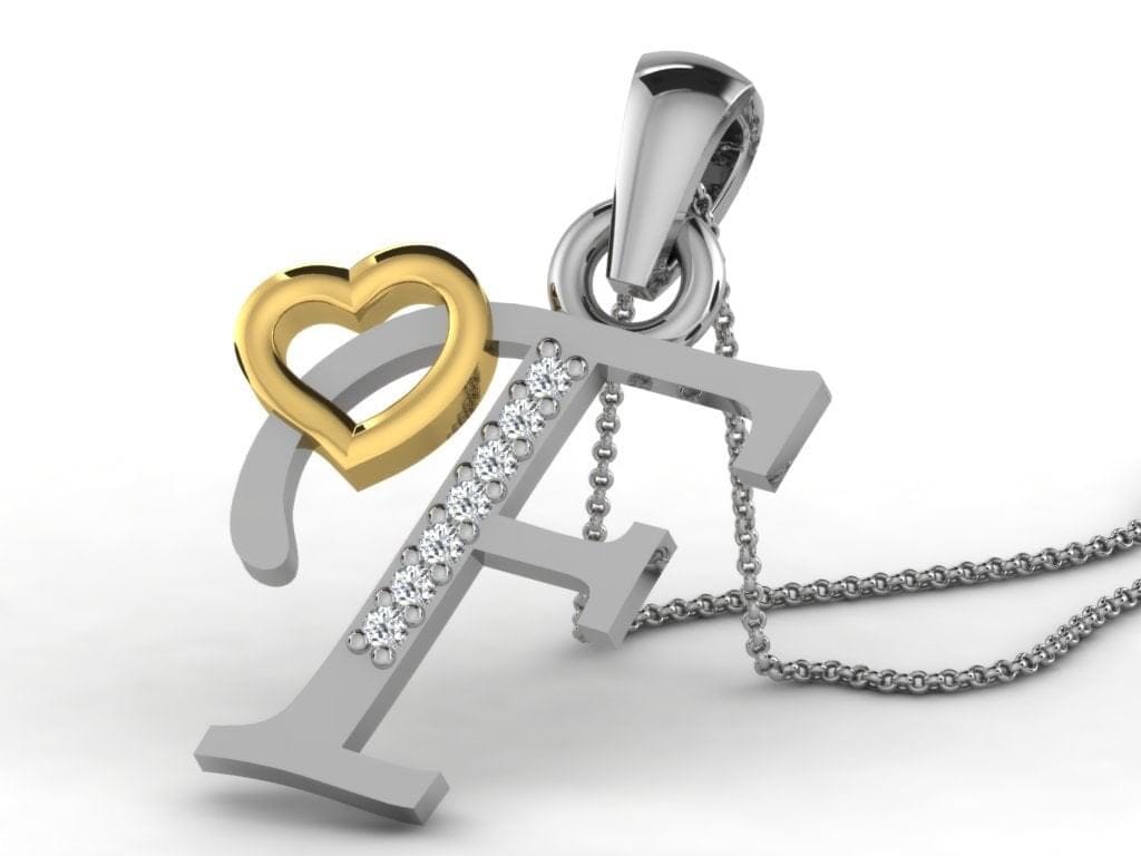 F -18K Gold and 0.03 Carat F Color VS Clarity Initial Pendant
