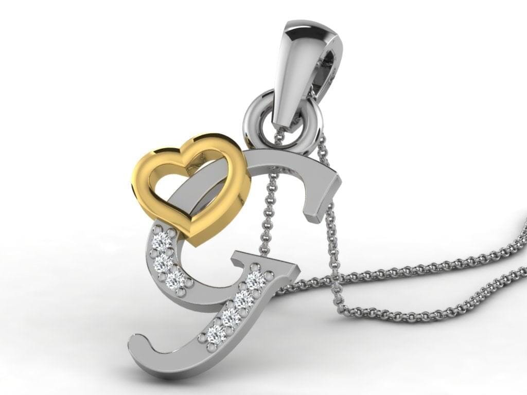 G -18K Gold and 0.03 Carat F Color VS Clarity Initial Pendant