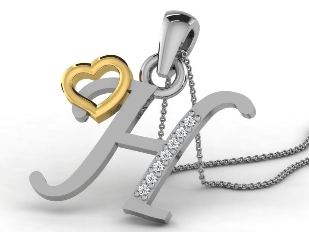 H -18K Gold and 0.03 Carat F Color VS Clarity Initial Pendant