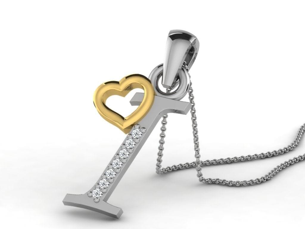 I -18K Gold and 0.03 Carat F Color VS Clarity Initial Pendant