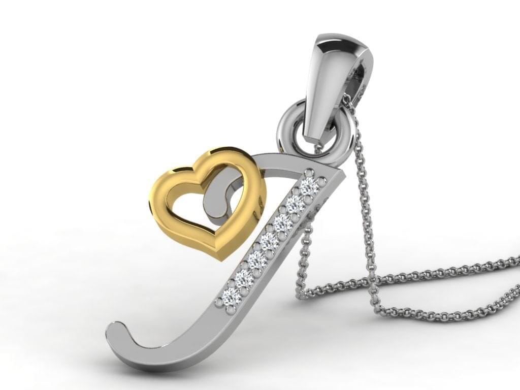 J -18K Gold and 0.03 Carat F Color VS Clarity Initial Pendant