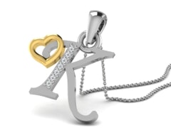 K -18K Gold and 0.03 Carat F Color VS Clarity Initial Pendant