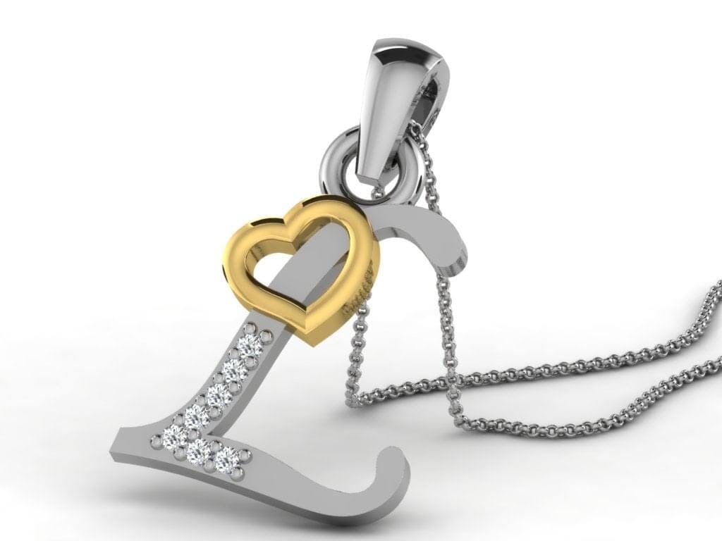 L -18K Gold and 0.03 Carat F Color VS Clarity Initial Pendant