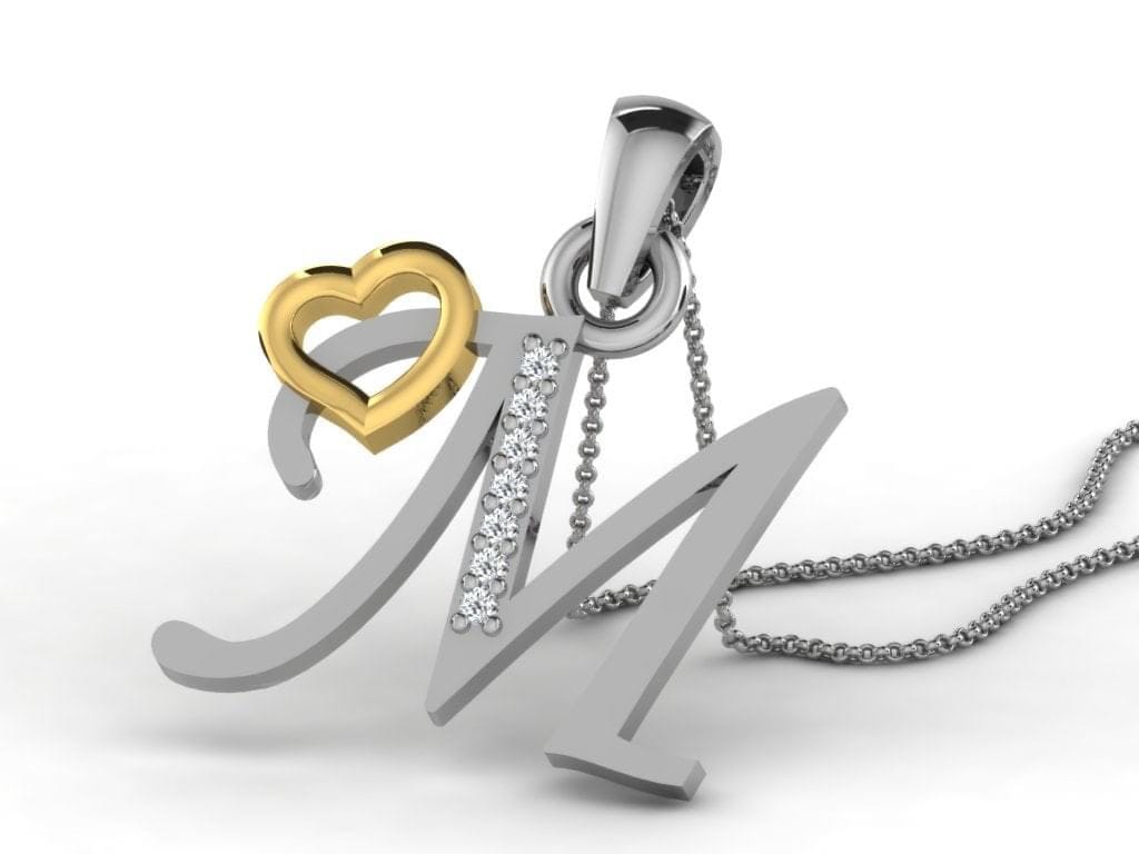 M -18K Gold and 0.03 Carat F Color VS Clarity Initial Pendant