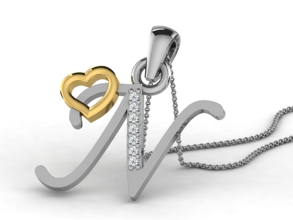 N -18K Gold and 0.03 Carat F Color VS Clarity Initial Pendant
