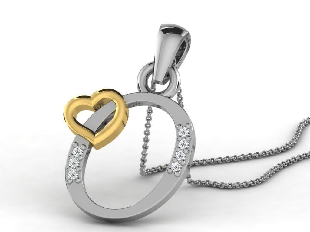 O -18K Gold and 0.03 Carat F Color VS Clarity Initial Pendant