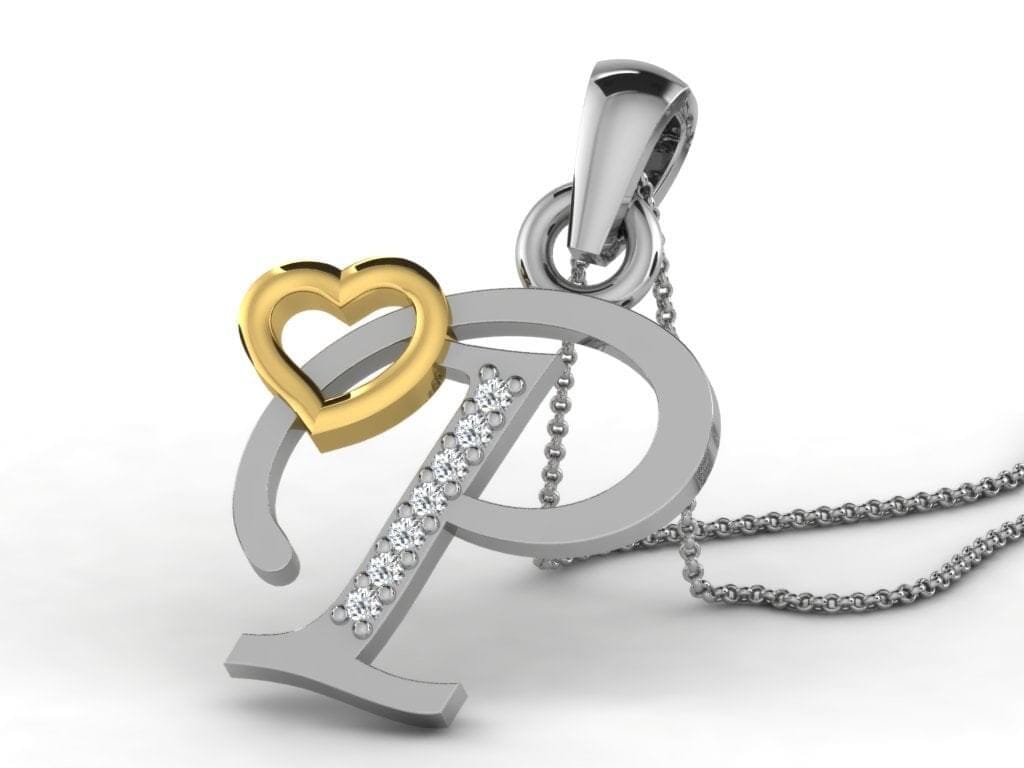 P -18K Gold and 0.03 Carat F Color VS Clarity Initial Pendant