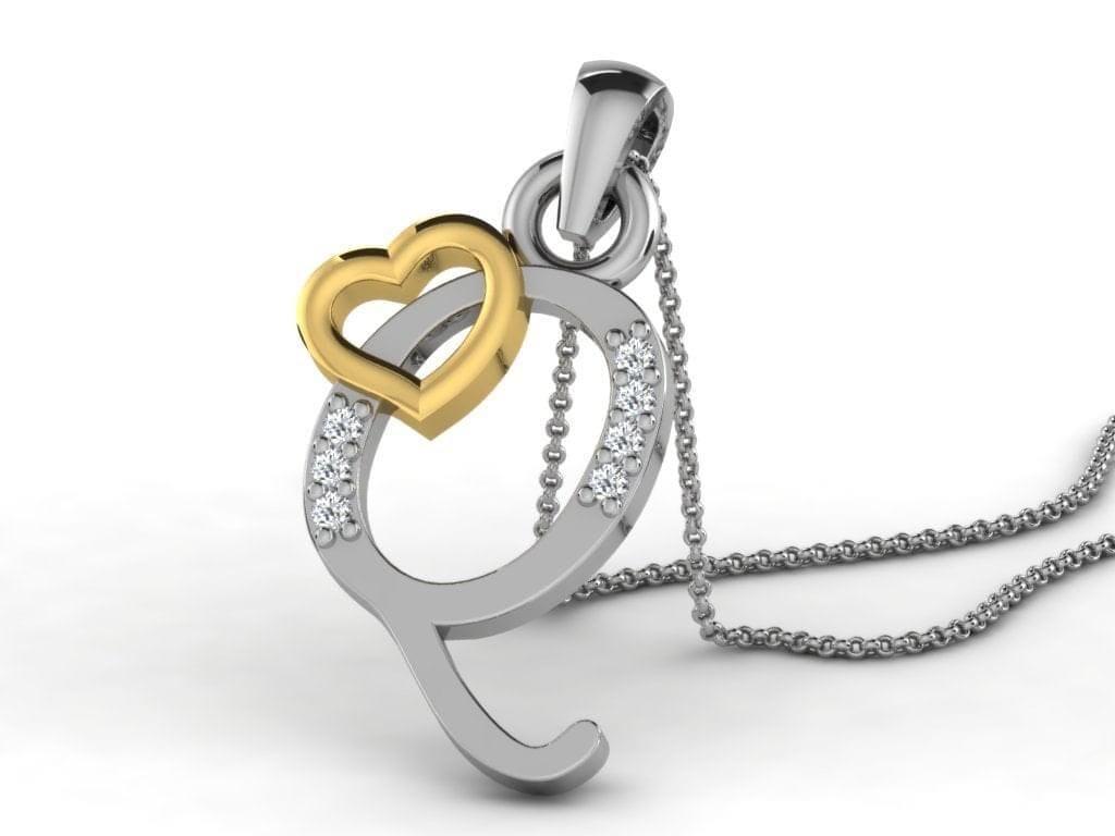 Q -18K Gold and 0.03 Carat F Color VS Clarity Initial Pendant