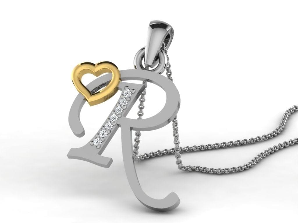 R -18K Gold and 0.03 Carat F Color VS Clarity Initial Pendant