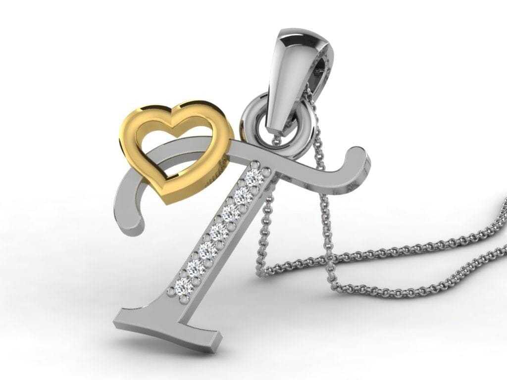 T -18K Gold and 0.03 Carat F Color VS Clarity Initial Pendant