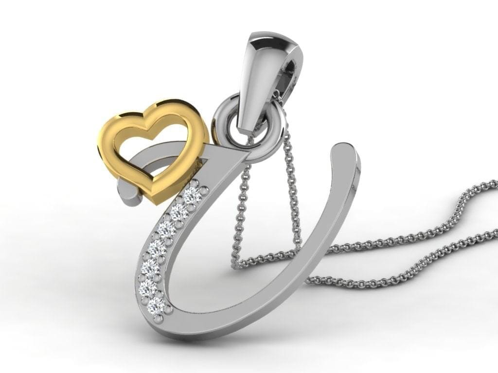U -18K Gold and 0.03 Carat F Color VS Clarity Initial Pendant