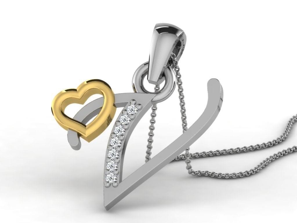 V -18K Gold and 0.03 Carat F Color VS Clarity Initial Pendant