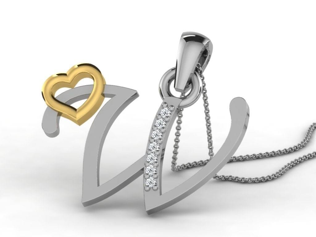 W -18K Gold and 0.03 Carat F Color VS Clarity Initial Pendant