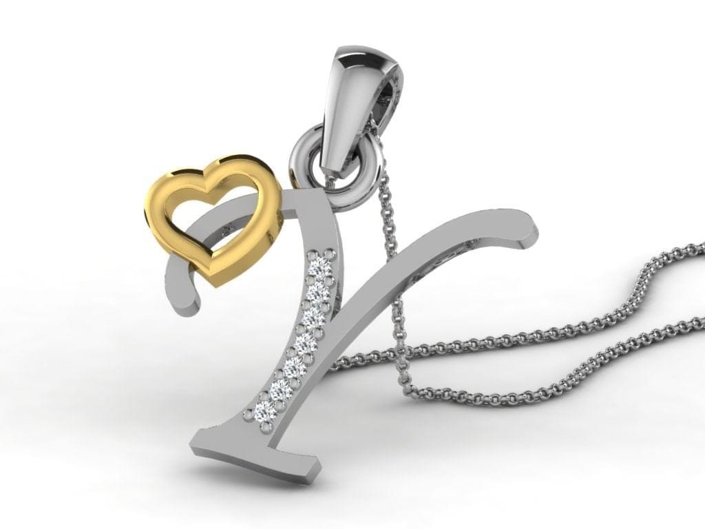 Y -18K Gold and 0.03 Carat F Color VS Clarity Initial Pendant