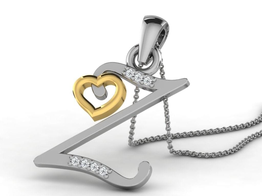 Z -18K Gold and 0.03 Carat F Color VS Clarity Initial Pendant