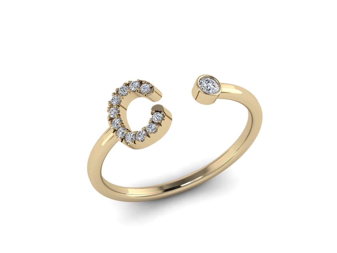 18KT Gold and 0.12 carat Diamond C Initial Ring