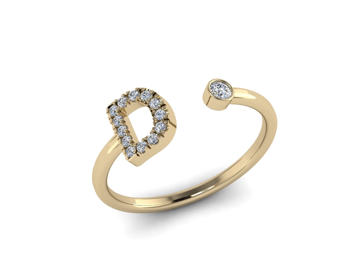 18KT Gold and 0.14 carat Diamond D Initial Ring