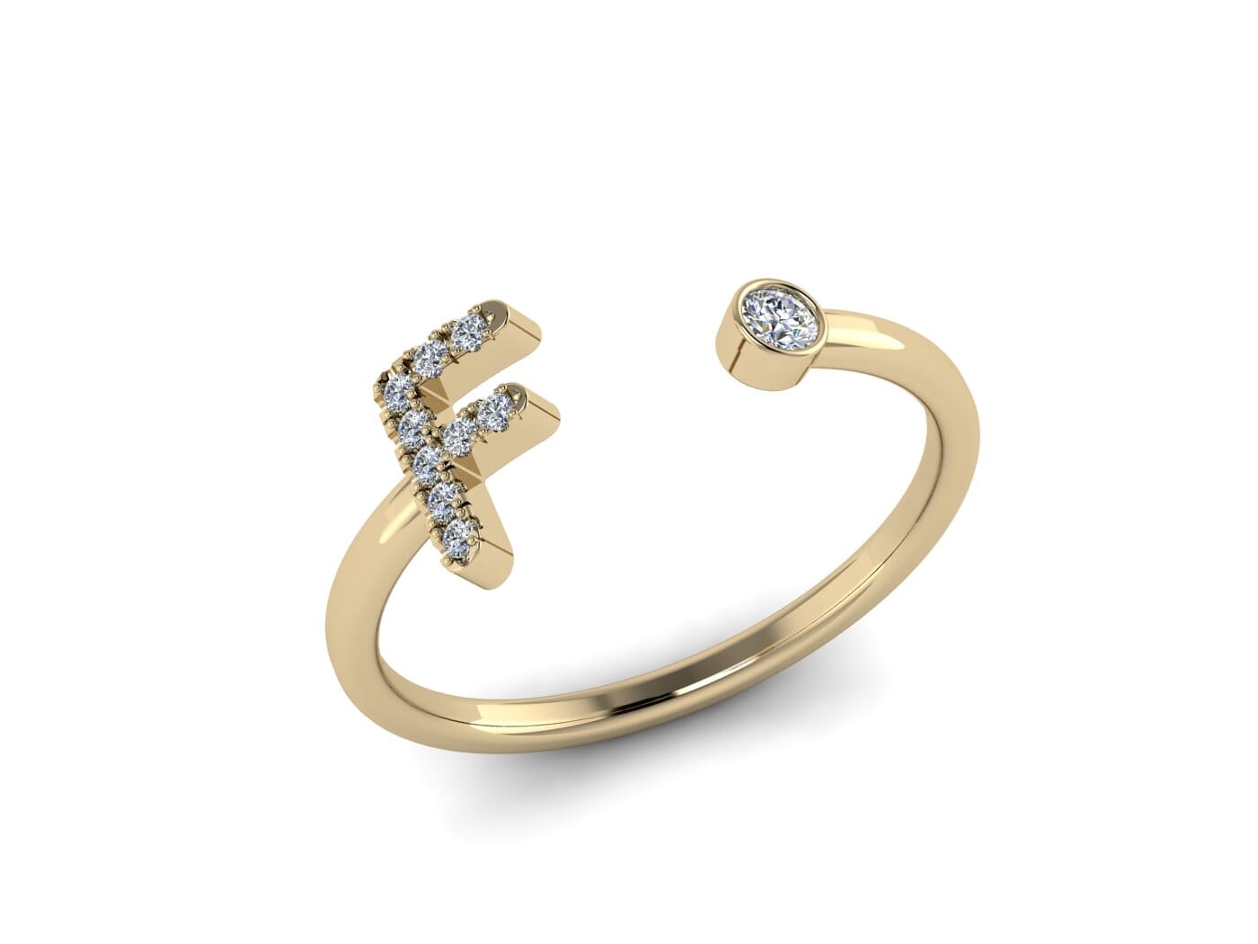 18KT Gold and 0.10 carat Diamond F Initial Ring