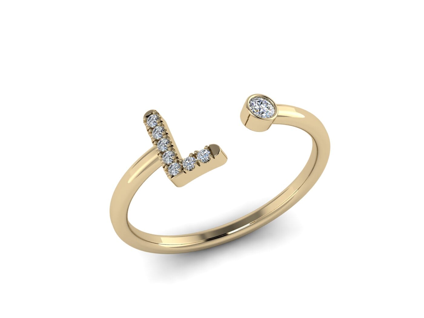 18KT Gold and 0.08 carat Diamond L Initial Ring