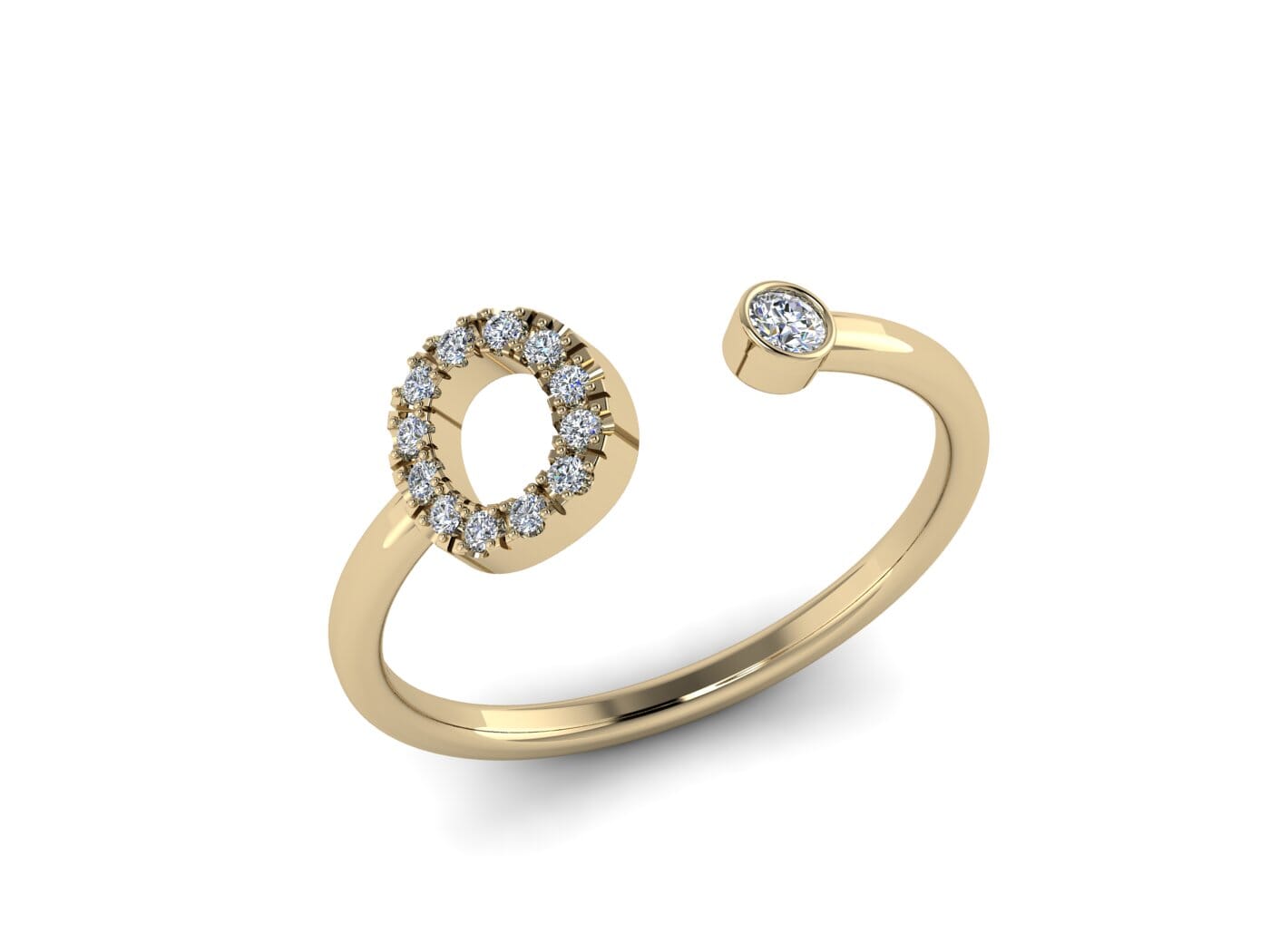 18KT Gold and 0.13 carat Diamond O Initial Ring