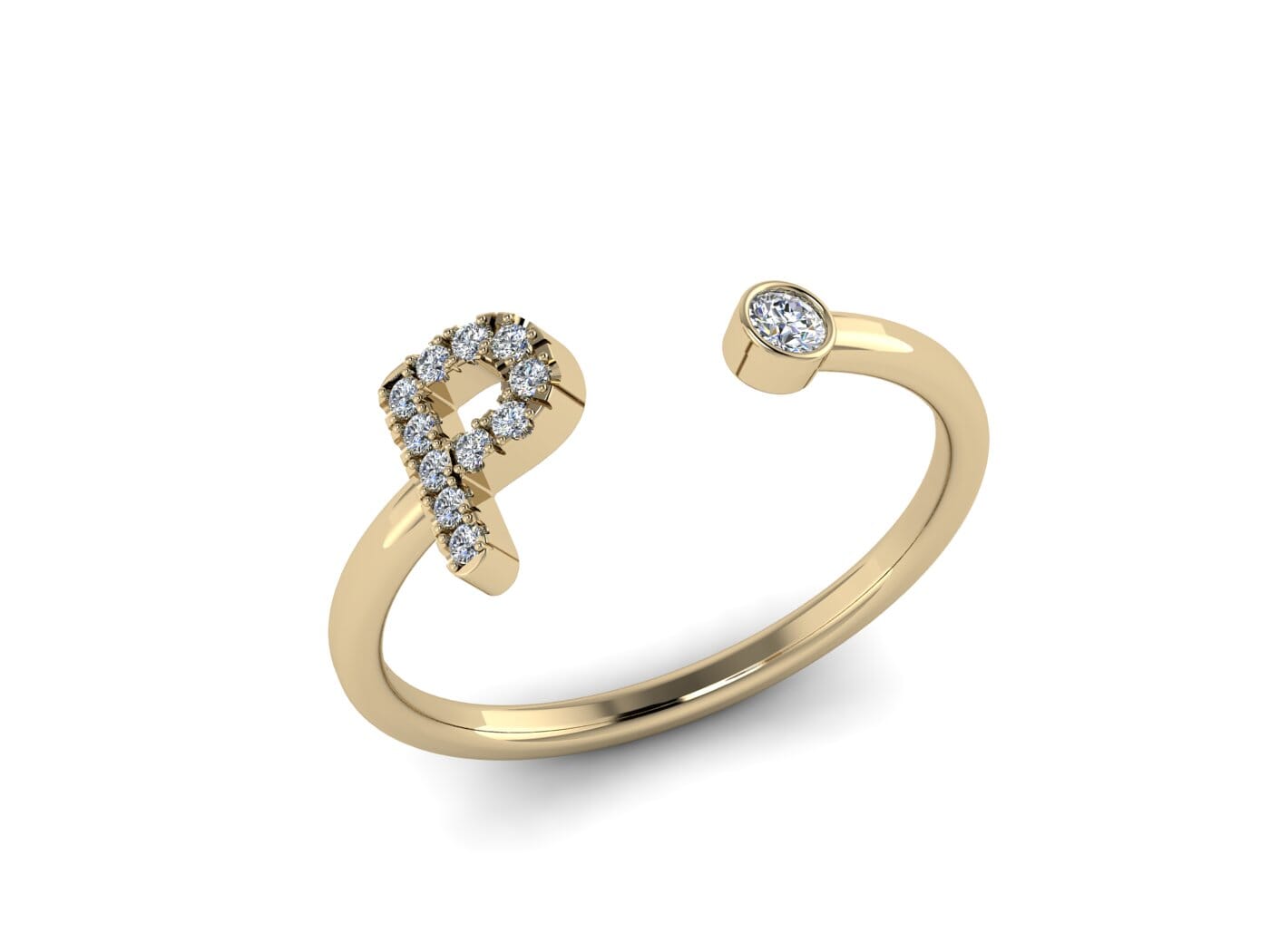 P Initial Ring in 18k Gold and 0.12 carat Diamond 