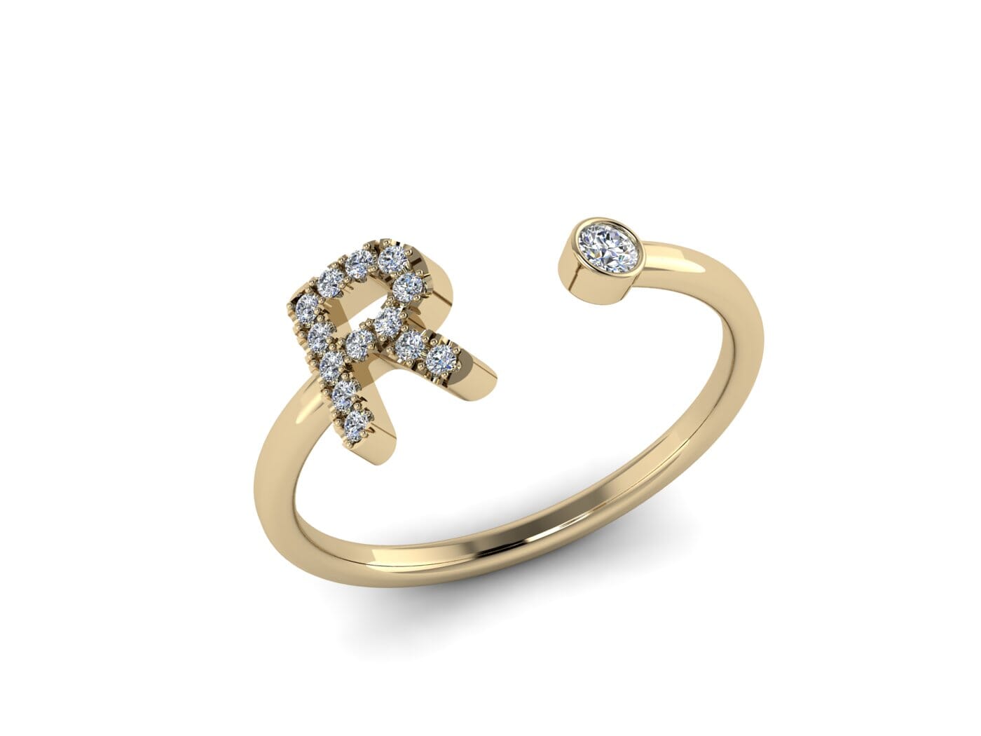  R Initial Ring in 18k Gold and 0.14 carat Diamond 