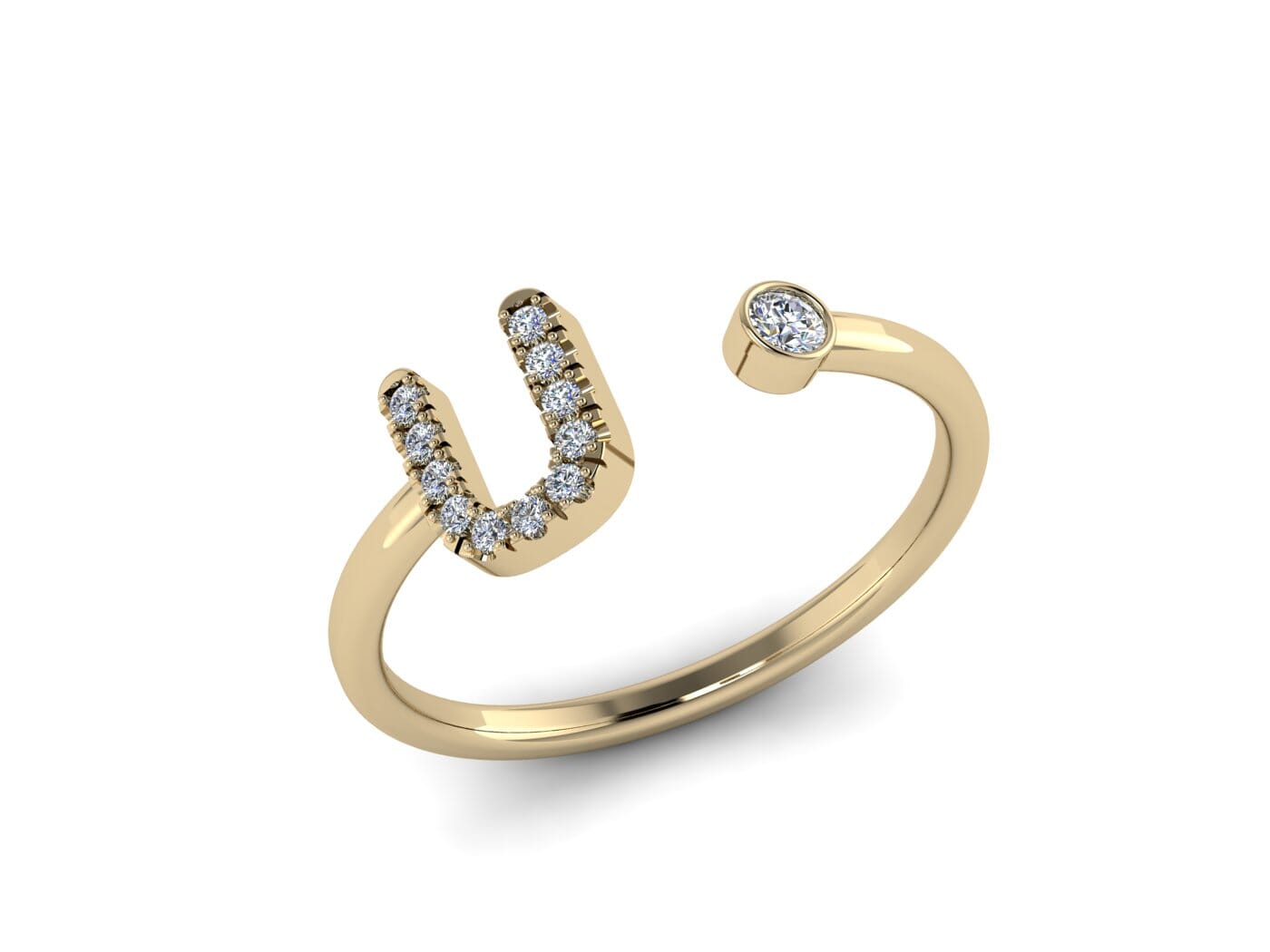18KT Gold and 0.12 carat Diamond U Initial Ring