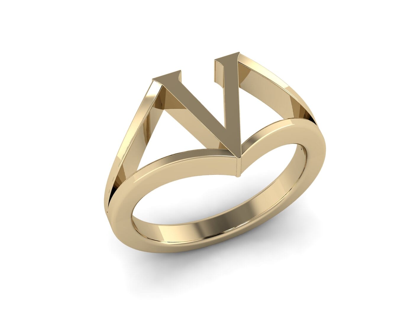 V Initial Ring in 18k Gold 