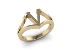 18KT Gold V Initial Ring