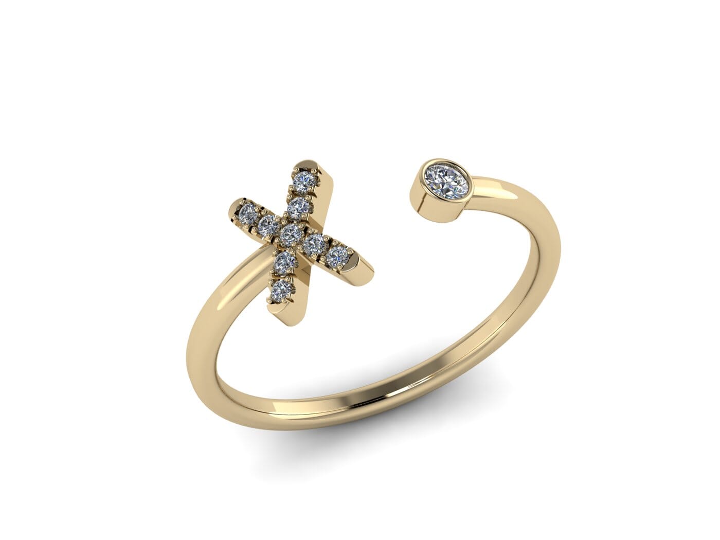 18KT Gold and 0.10 carat Diamond X Initial Ring