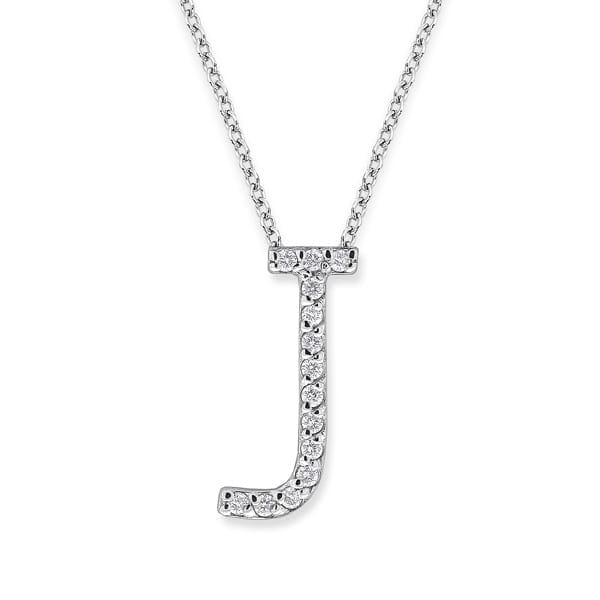 18K Gold and 0.14 Carat F Color VS Clarity Initial "J" Pendant with 16 Inches Chain