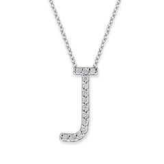 18K Gold and 0.14 Carat F Color VS Clarity Initial "J" Pendant with 16 Inches Chain