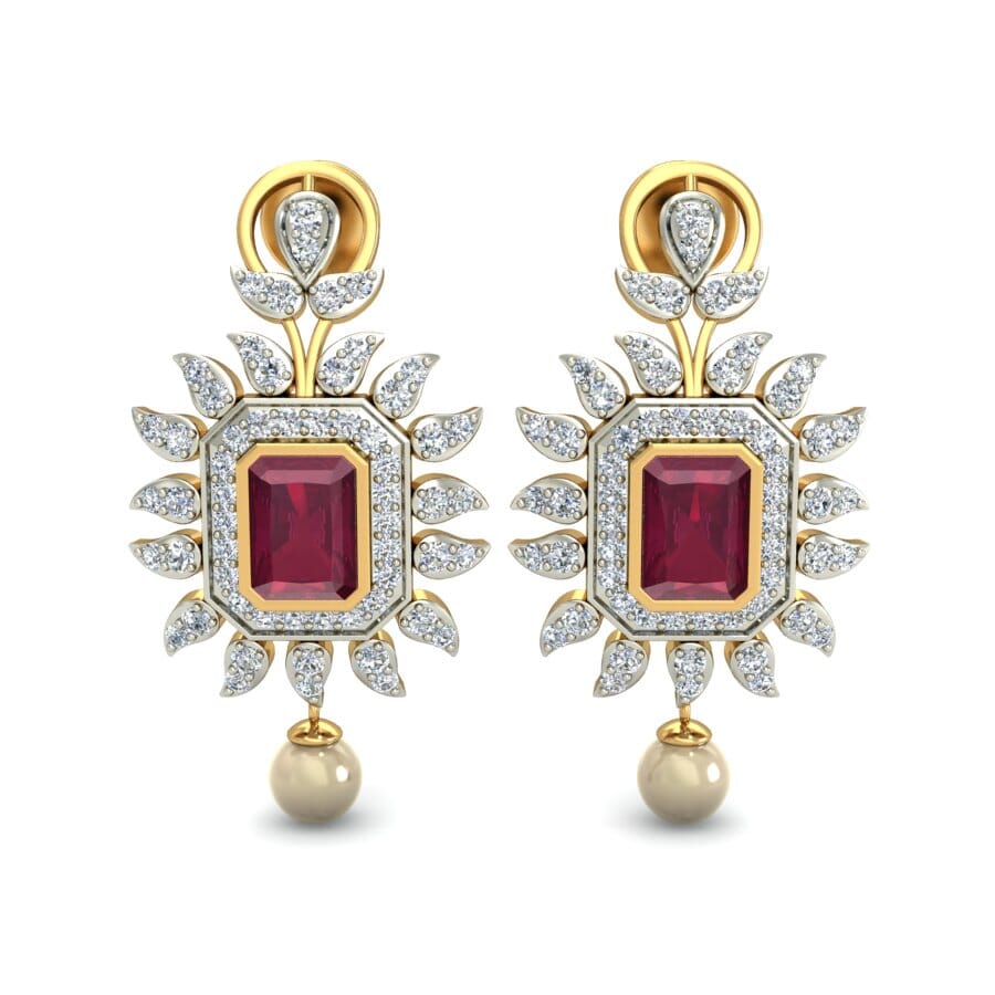 18KT Gold and 2.00 Carat Ruby and 0.67 Carat Diamond Earrings