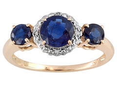 10KT Gold and  1.73 Ctw Natural Nepalese Kyanite with 0.02 Ctw Round Diamond Accent Three Stone Ring