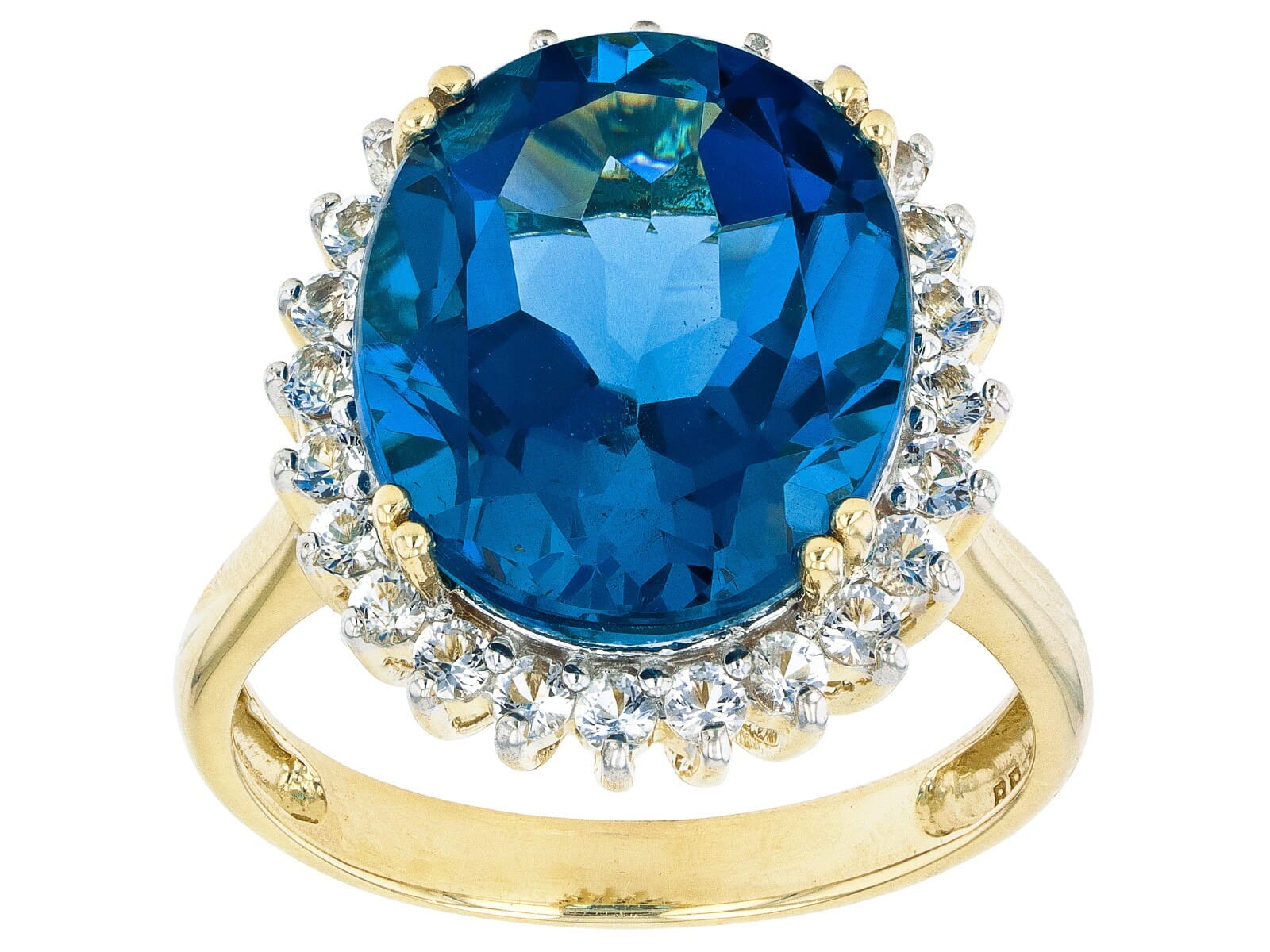 10K Yellow Gold 8.93ct  London Blue Topaz with 0.36ctw  white Topaz  Ring