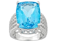 16.75 Ctw Natural Sky Blue Topaz Rhodium Over Sterling Silver Solitaire Ring