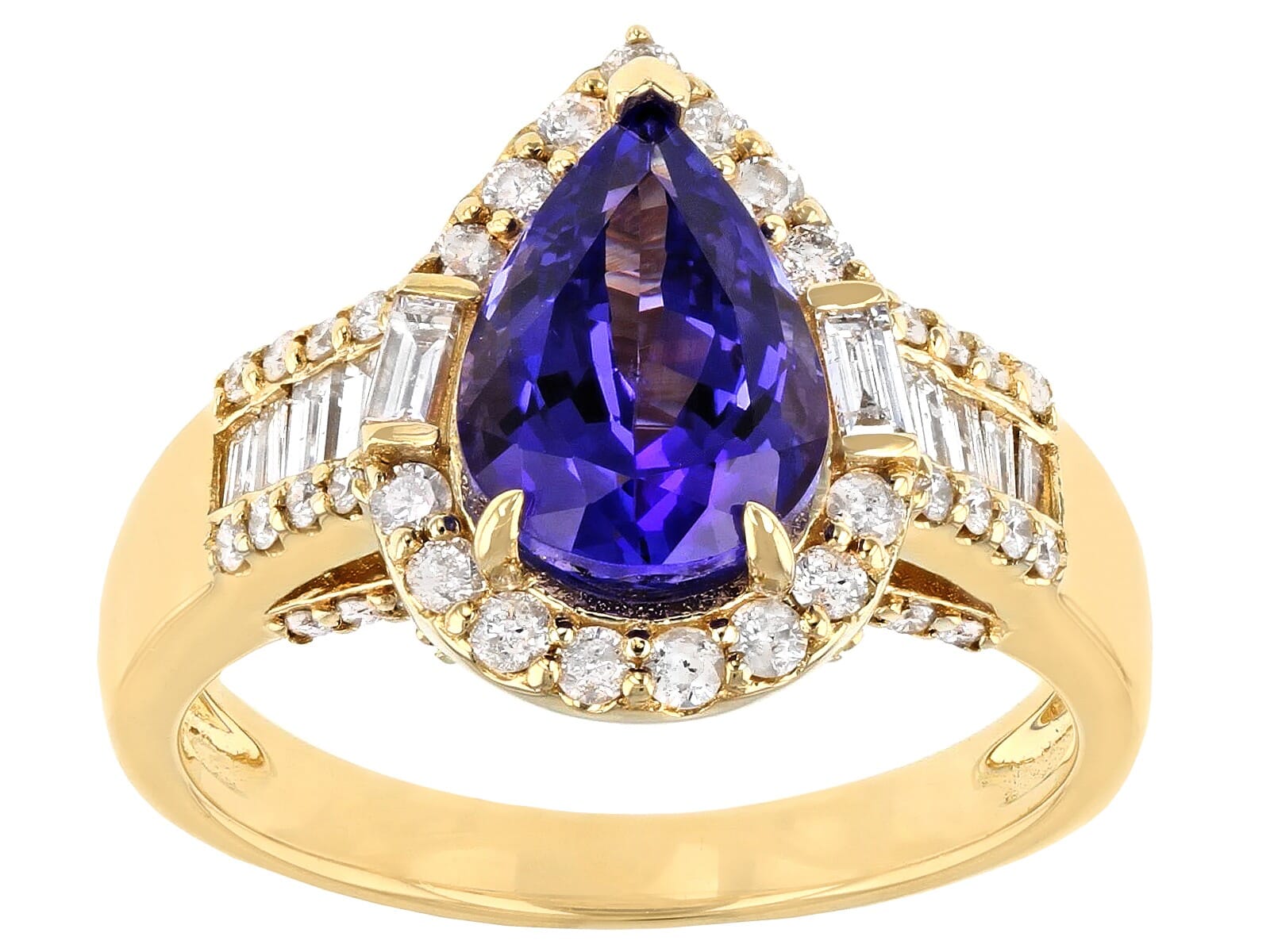 14KT Gold and  1.95Ctw Natural Tanzanite  with 0.72 Ctw Mixed Shapes Diamond  Ring