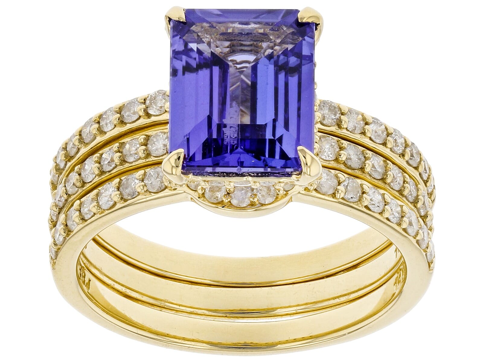14K Yellow Gold 2.43Ctw Natural Tanzanite  with 0.66ctw white Diamond  Ring