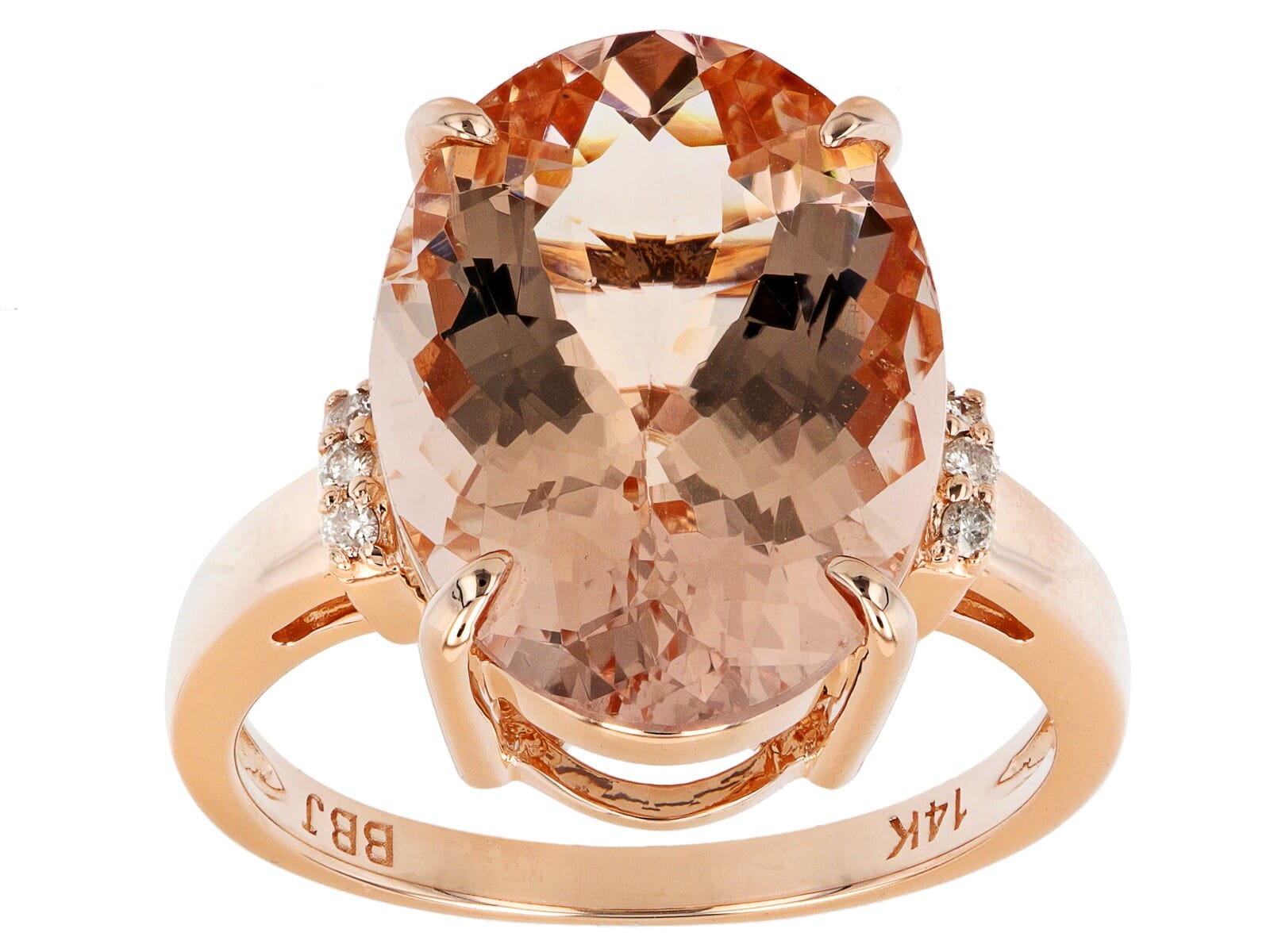 14K Rose Gold 7.25Ctw Natural Cor-de-Rosa Morganite with 0.04 Ctw Natural White Diamond Ring