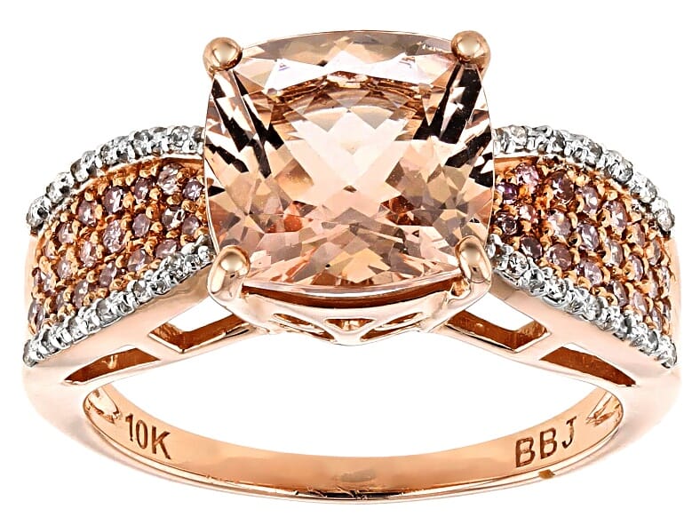 10KT Rose Gold and 3.14 Ctw Natural Peach Morganite with 0.29 Ctw Diamond Accent Engagement Ring