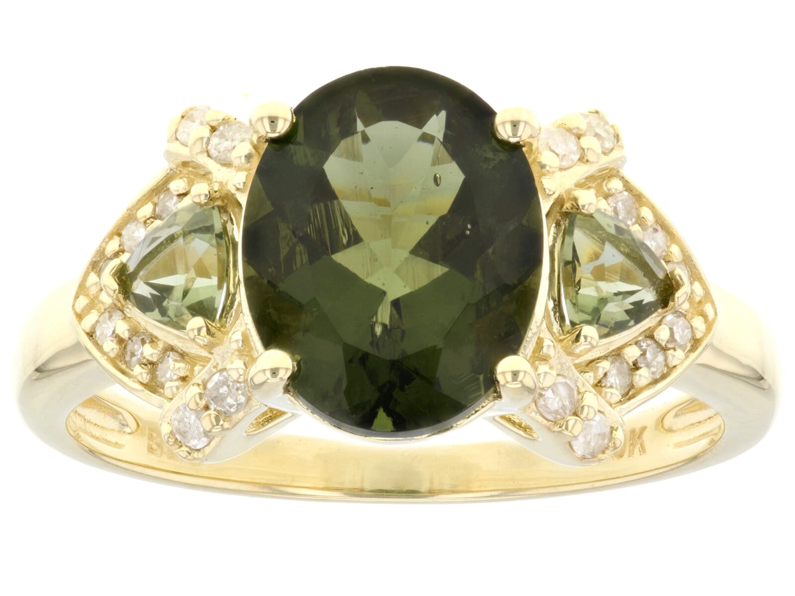 10K Yellow Gold 1.70ct  And 0.24ctw  Moldavite With 0.10ctw  White Diamond Ring