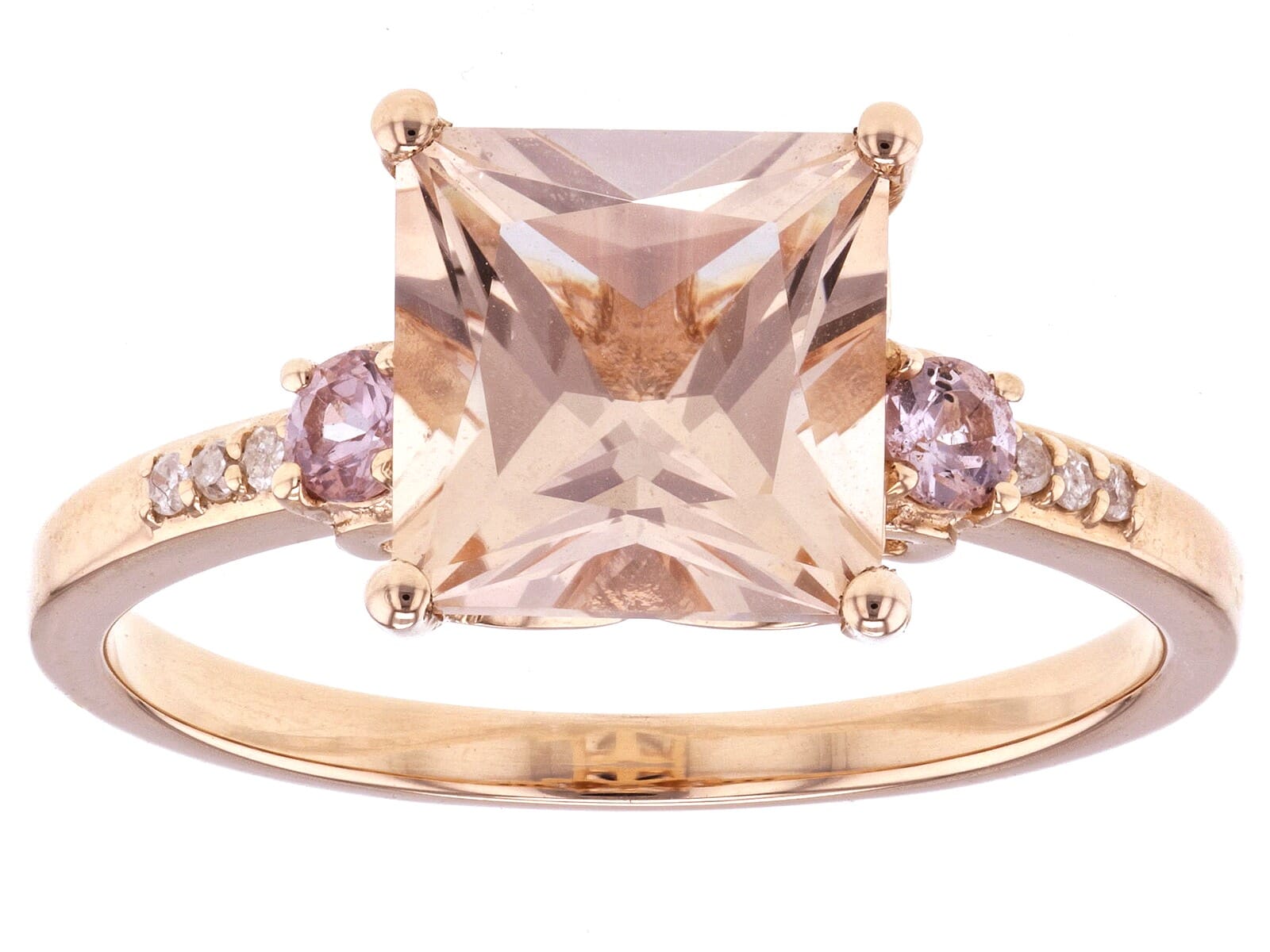 14K Rose Gold 1.90ct  Morganite With 0.15ctw Color Shift Garnet And 0.03ctw  Diamond Ring