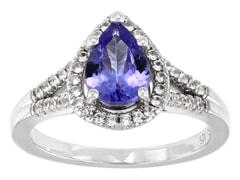 0.90ct  Tanzanite with 0.27ctw White Zircon Rhodium Over Sterling Silver Ring
