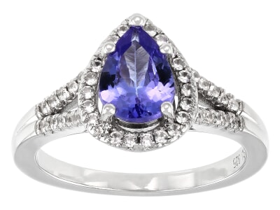 Tanzanite with White Zircon Rhodium Over Sterling