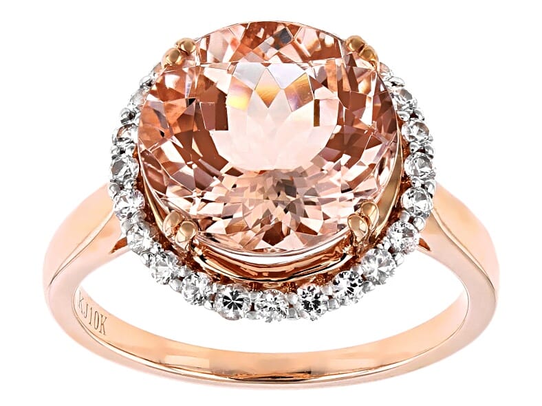 10KT Rose Gold and 4.50 Ctw Natural Peach Morganite with 0.42 White Sapphire Accent Halo Engagement Ring