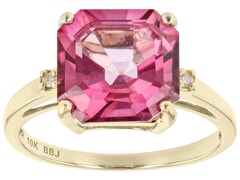 10K Yellow Gold  5.53ctw Pink Topaz with 0.02ctw White Diamond  Ring