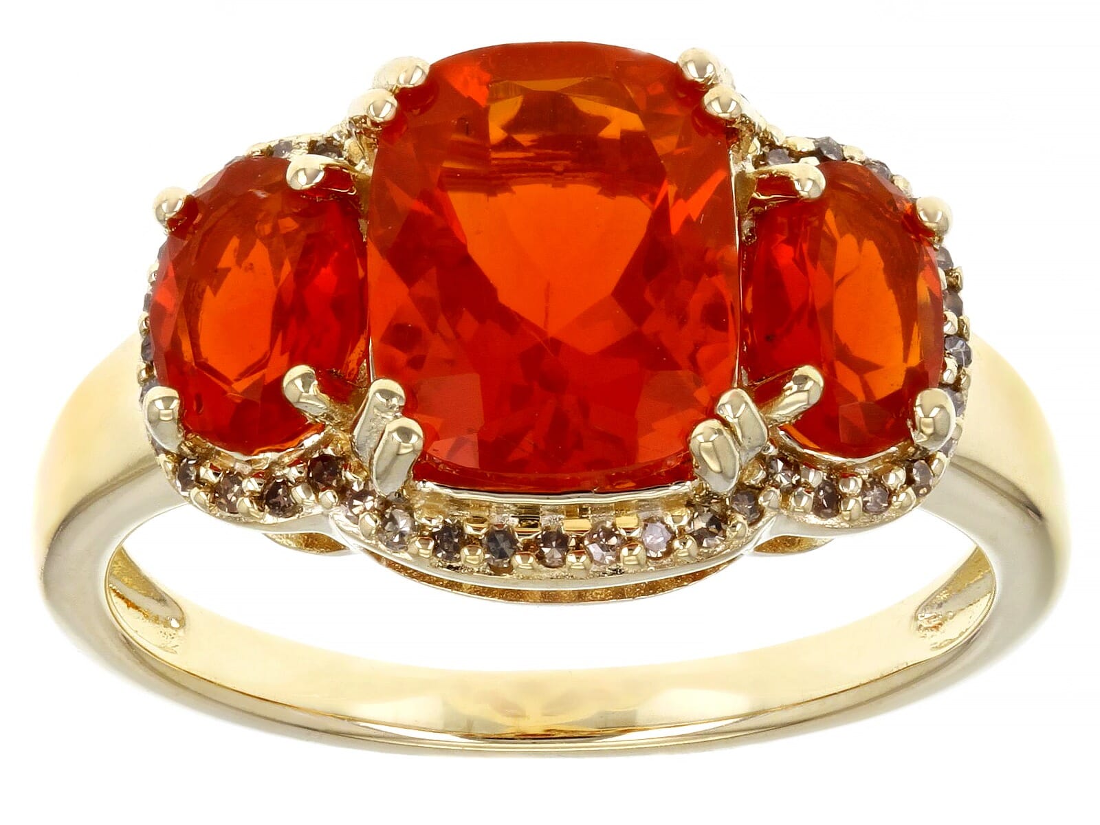 14K Yellow Gold 1.11Ctw Orange Mexican Fire Opal  with 0.11ctw Champagne  Diamond  Ring